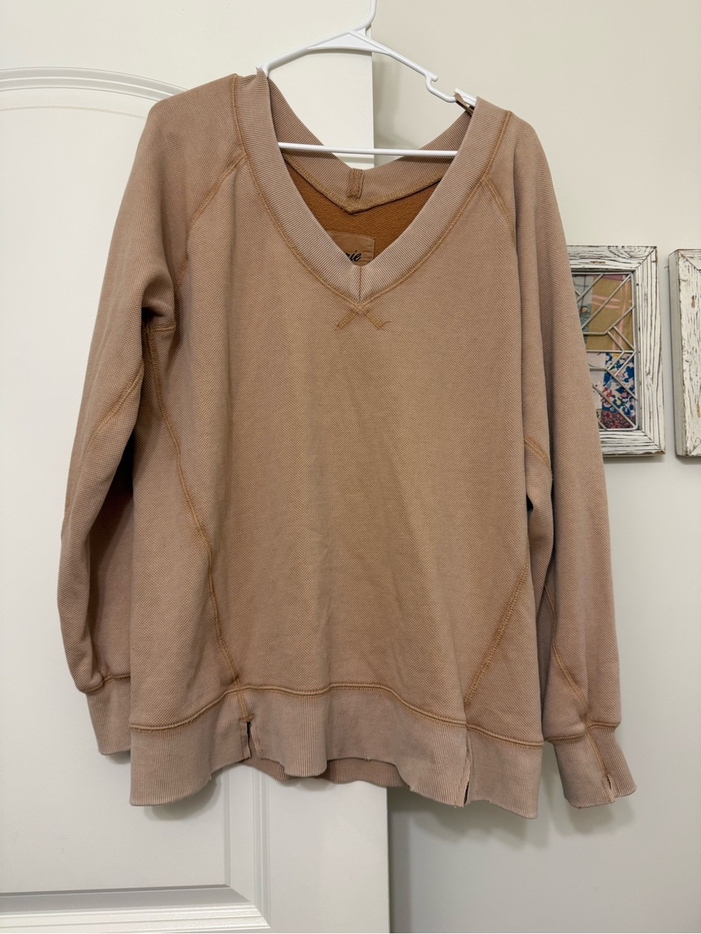 aerie V-Neck Pullover Sweatshirt - Tan